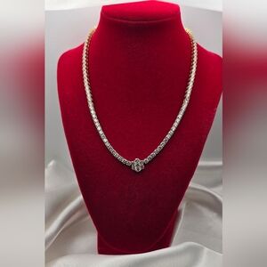 Yellow Gold Over Sterling Silver 925 CZ Tennis Cluster Choker Necklace